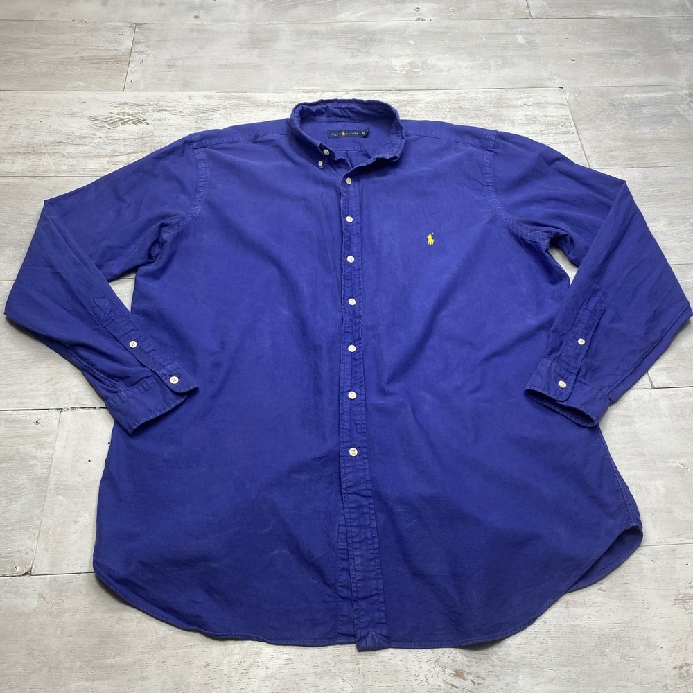 Ralph Lauren Button Down Shirt Mens XLT Blue Purple Cotton Twill Pony Logo